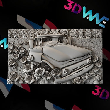VINTAGE CAR IN SUNFLOWERS FIELD 3d stl - 3DWave.us